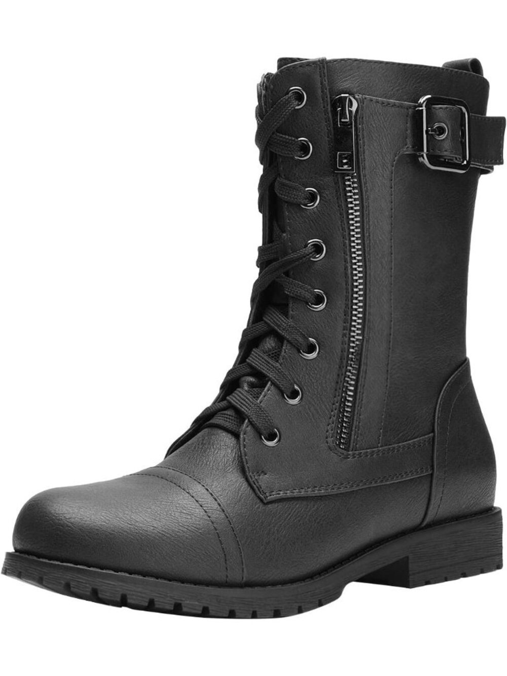 Women’s Black Mid-Calf With Built-in Wallet Pocket and Side Zipper Combat Boots